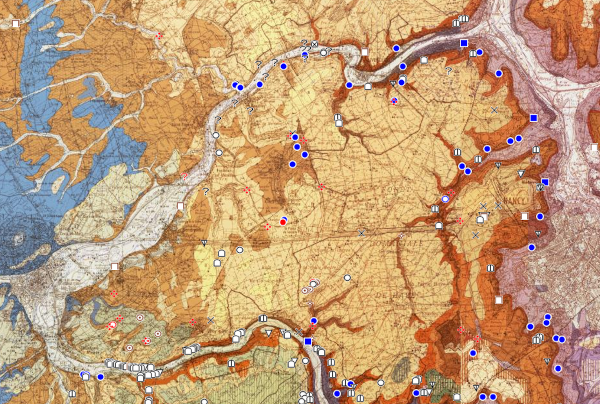 IKARE : phénomènes sur fond de carte géologique (BRGM)