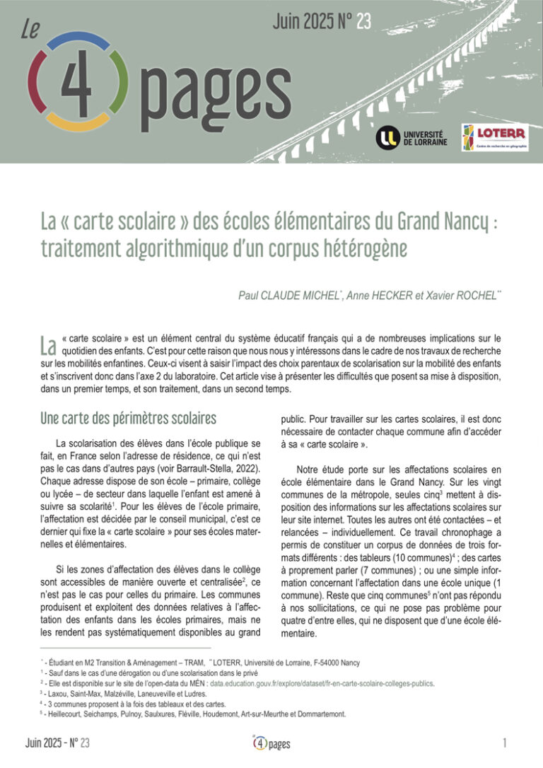 La"carte scolaire"des écoles élémentaires :traitement algorithmique d'un corpus hétérogène