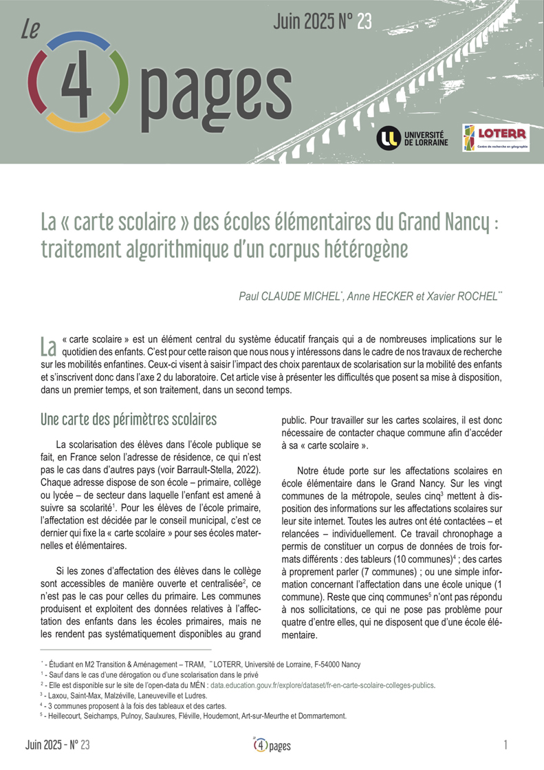 La"carte scolaire"des écoles élémentaires :traitement algorithmique d'un corpus hétérogène