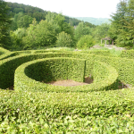 Le labyrinthe, objet géographique utilisé comme métaphore. Végétal (ici le labyrinthe du jardin de Berchigranges-88) ou correspondant au dallage d’une cathédrale (Chartes), le labyrinthe sert de cheminement dans les démarches de géographie historique et de géo histoire. Avec ce fil d’Ariane, il est possible de remonter le temps afin d’éclairer les empilements de paysages et d’occupations des sols, d’éclairer la fidèle mémoire des traces ou palimpsestes (cliché J.-P. H).