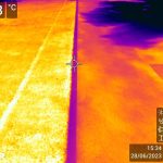 Photo 4 : Image thermique des nouveaux revêtements et de l’ombre portée (caméra FLIR). Rémy Claverie / Cerema ©