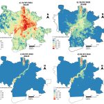 Températures de surface de l’Eurométropole de Metz à quatre moments de la nuit. a) 21/07/2021, b) 20/07/2020, c) 09/07/2019, d) 02/07/2019 (les horaires indiqués sont en heure locale).